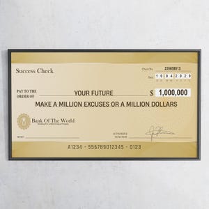 Million Dollars Framed Poster Success Check Wall Art For Office Decor Inspirational Money Prints Entrepreneur Wall Art Money Motivation Sign