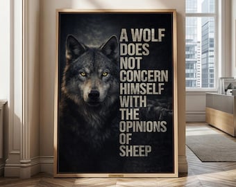 Wolf Motivational Canvas Print: Alpha Mindset Quote Poster for Office, Gym, Home Decor