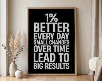 1% Better Every Day Wall Art Motivational Office Decor, Growth Mindset Poster Atomic Habits Prints, Entrepreneur Gifts Workspace Wall Decor.