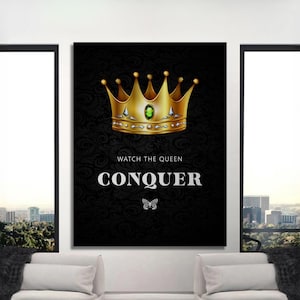 Watch The Queen Conquer Wall Art, Motivational Girl Boss Poster Woman Entrepreneur Office Decor, Boss Lady Workspace Prints