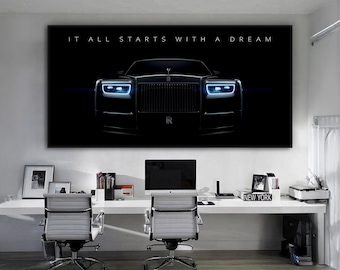 It All Starts With A Dream Rolls Royce Wall Art Inspirational Quotes Poster For Office Motivation Prints Motivational Canvas Sport Car Sign