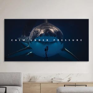 Calm Under Pressure Inspirational Quote Wall Art Home Office Decor Shark Landscape Poster Success Mindset Canvas Prints Entrepreneur Sign