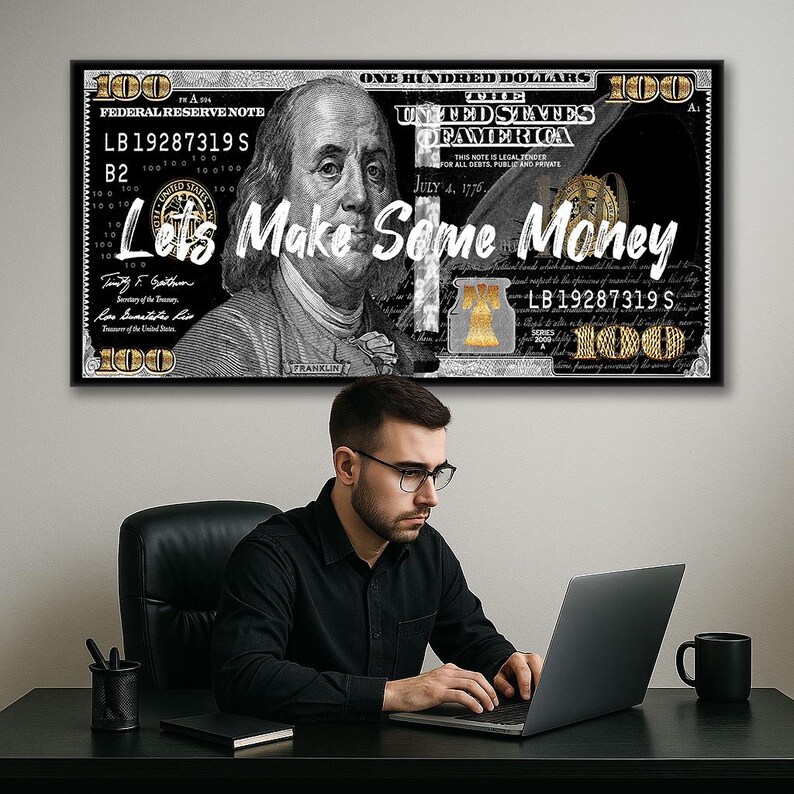 Motivational 100 Dollar Bill Canvas Prints For Entrepreneur Office Wall Art Landscape Money Poster Millionaire Art Decor image 2