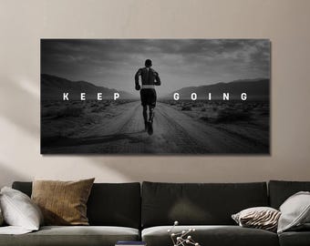 Keep Going Poster Black And White Running Wall Art For Office Decor Motivational Quote Prints Landscape Boxing Canvas Athlete Room Decor