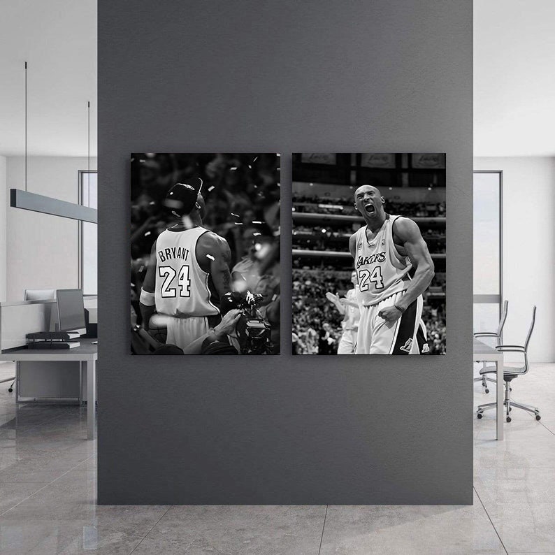 Kobe Bryant Celebration Wall Art 2 Pieces Boys Dorm Room Bundle Decor Black White Basketball Canvas Print 24 Los Angeles