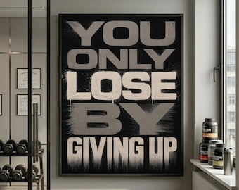Don't Give Up Framed Poster, Motivational Quote Wall Art For Gym Decor, Retro Home Gym Canvas, Workout Room Print
