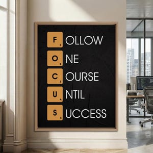 Focus Definition Framed Canvas, Motivational Success Quote Wall Art For Entrepreneur Office Decor