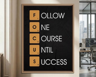 Focus Definition Framed Canvas, Motivational Success Quote Wall Art For Entrepreneur Office Decor