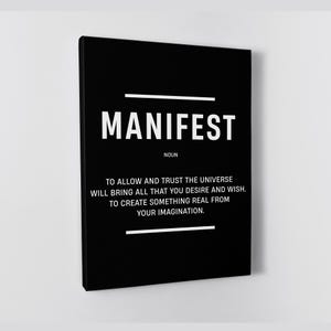 Manifest Definition Wall Art Success Quote Print Home Office Decor Positive Affirmation Inspirational Art Printable Inspiring Canvas Sign