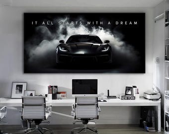 It All Starts With A Dream Wall Art Motivational Cars Poster Super Car Wall Art For Home Office Print Inspirational Cars Sign Success Poster