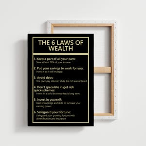 The 6 Laws Of Wealth Poster Inspirational Money Wall Art For Entrepreneur Canvas Print Home Office Sign Investing Poster Millionaire Mindset
