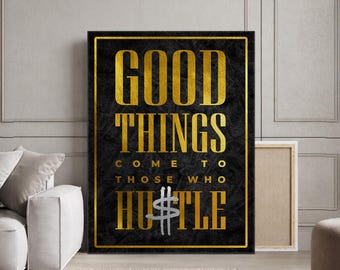 Hustle Quote Wall Art Inspirational Canvas Prints For Entrepreneur Office Decor, Work Hard Poster Motivational Workspace Wall Decor