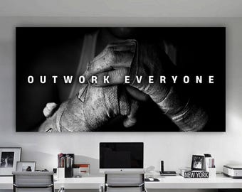 Outwork Everyone Motivational Quotes Wall Art Boxing Canvas Gym Wall Decor Success Quotes Poster Office Wall Art Work Hard Canvas Prints