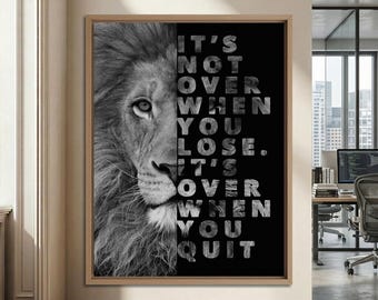 Motivational Lion Wall Art, Perseverance Quote Poster for Entrepreneur Office Decor, Success Mindset Canvas