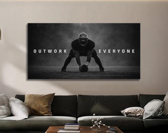 Outwork Everyone Poster Motivational Football Wall Art For Teens Room Decor, Black And White Sports Canvas, Inspirational Gifts For Athletes
