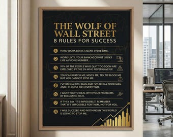 The Wolf of Wall Street 8 Rules For Success Wall Art, Entrepreneur Office Decor Motivational Trader Poster, Trading Room Framed Canvas Print