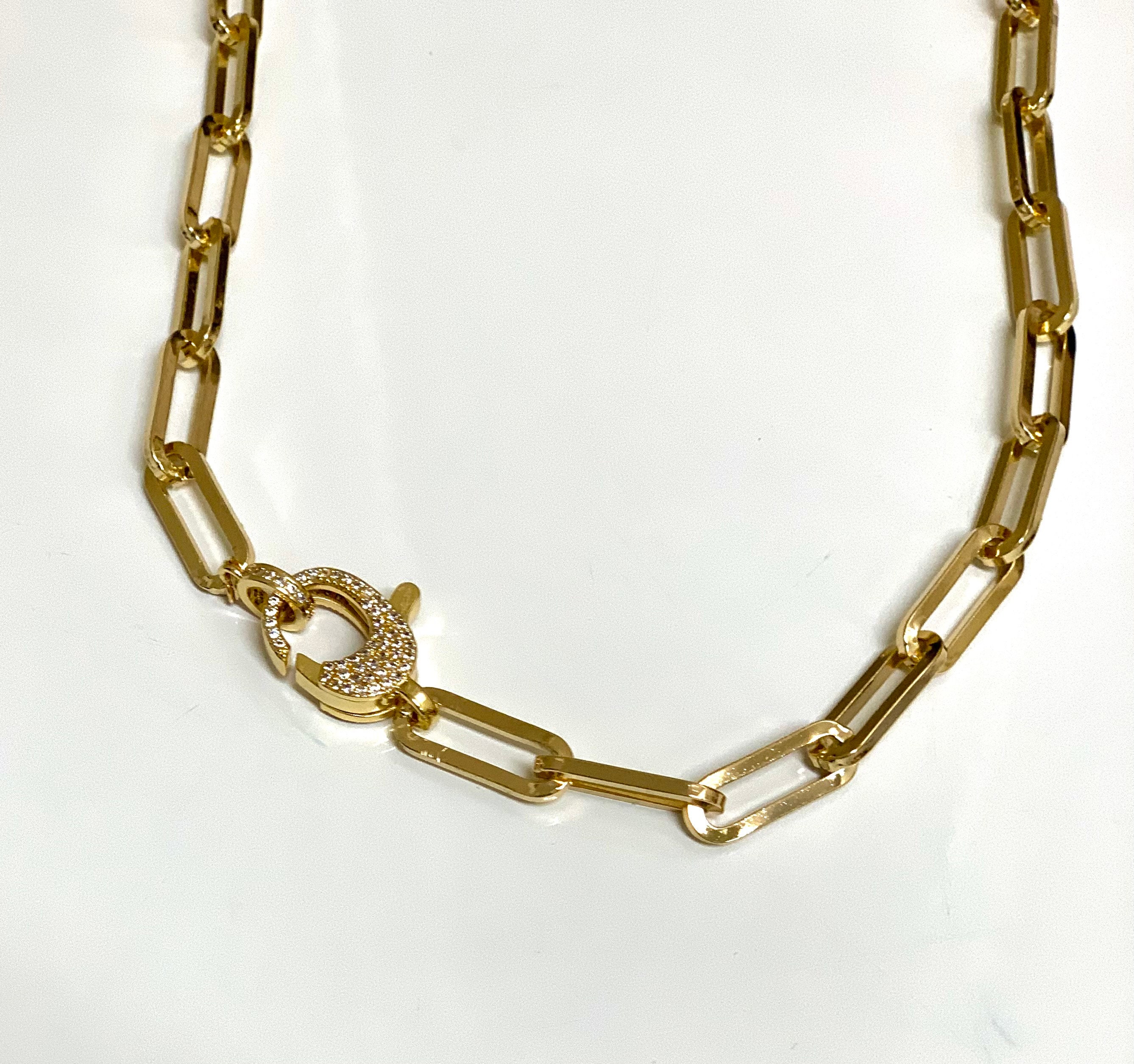 Gold Filled Chunky Paper Clip Chain with large CZ micro pave Etsy