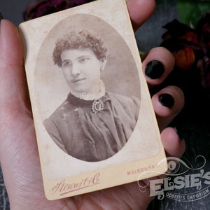 Antique Portrait Photograph Lady with Brooch Portrait Carte De Visite on Card Mount Vintage Edwardian Late Victorian Melbourne CDV