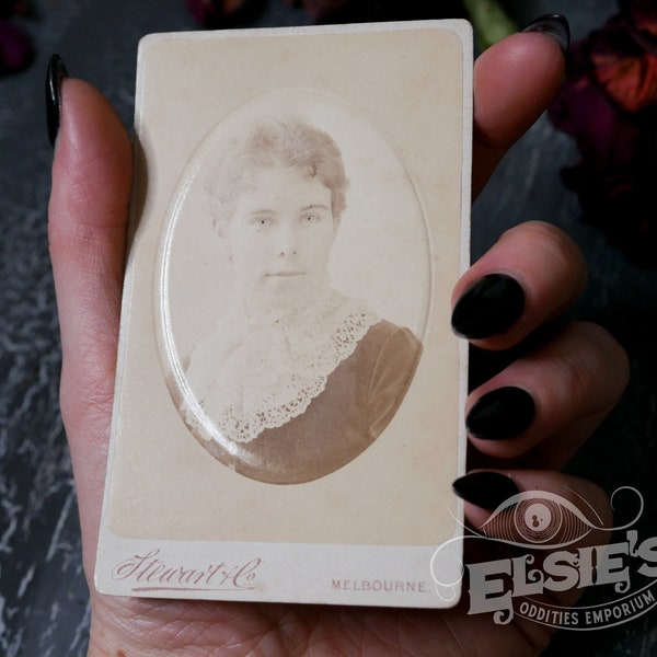 Antique Portrait Photograph Lady Portrait Carte De Visite on Card Mount Vintage Edwardian Late Victorian Melbourne CDV