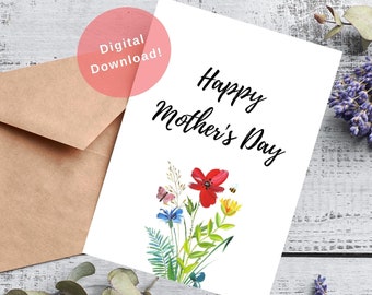Happy Mother's Day Card, Mother's Day Card, Botanical Wildflowers, Floral Spring Card, Watercolor Mother's Day, Gift For Mom, Card For Mom
