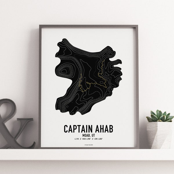 Captain Ahab Trail | Moab, UT | MTB Trail Map | Printable 16"x20" Topo Map Art | Home Office Decor | Mountain Biker or Hiker Gift