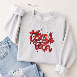 Texas Tech script logo Sweatshirt | Red black collegiate stars