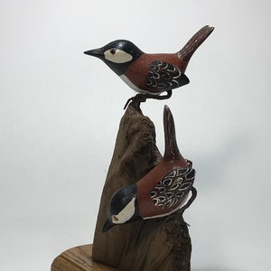 Hand Carved Rustic Birds on a Log Art Piece. Artist Signed