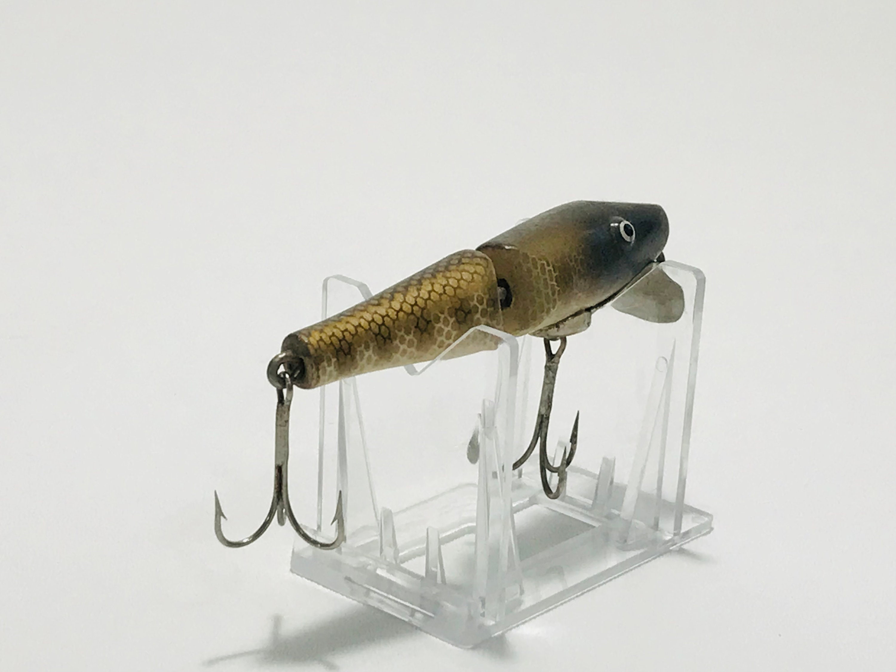 Vtg Fishing Lure PAW PAW Jointed Painted Eye Wood Pikie Minnow