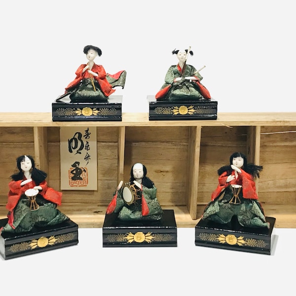 Vintage Japanese Hina Dolls Traditional Hinamatsuri Doll Collection Set of Five Musicians Miniature Hina Matsuri Lucky Charm Figurine Japan