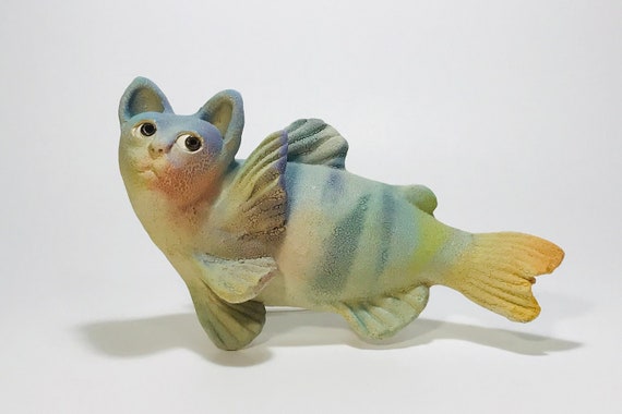 Original Cat Sculpture Catfish Wall Figurine Original Fine Art Cat Lovers  Unique Collectible Whimsical Hand Painted Sculpted Bennett Clay -   Canada