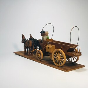 Vintage German Wood Covered Wagon Model Folk-art Miniature Hand Carved ...