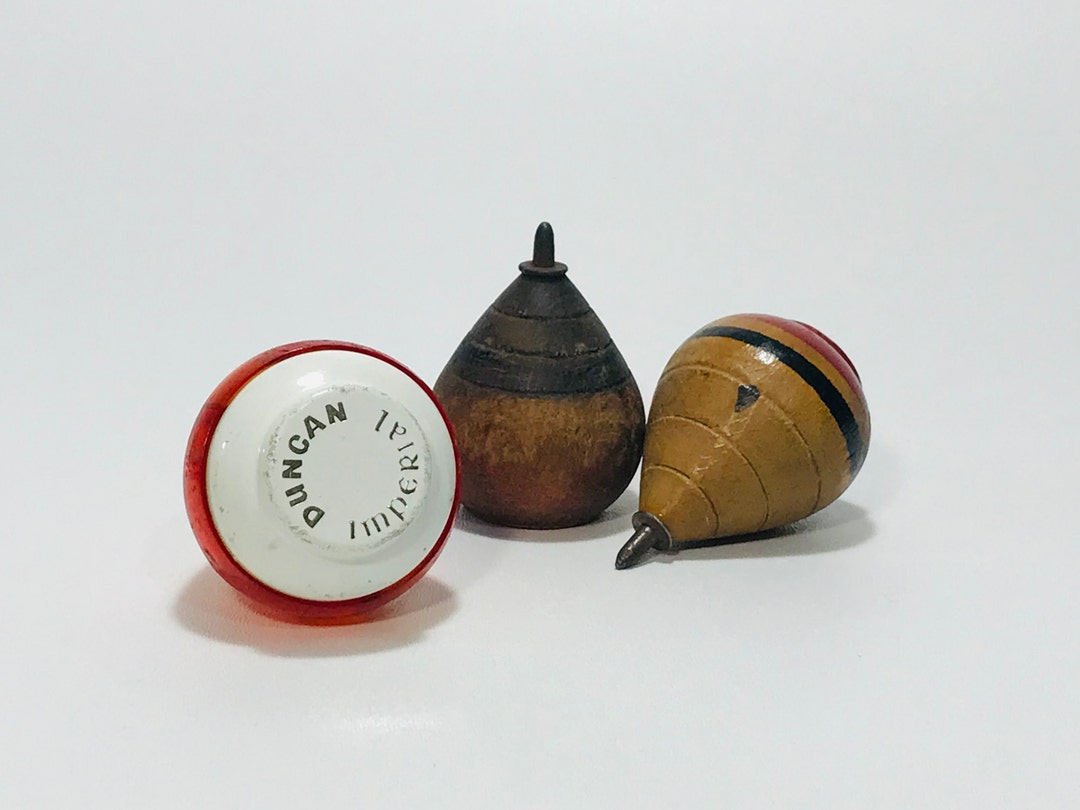 Vintage Wooden Spinning Tops and Duncan Imperial Plastic Top Old