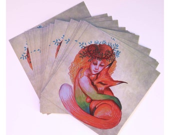Mädchen mit Fuchs - Kunstdruck Postkarte