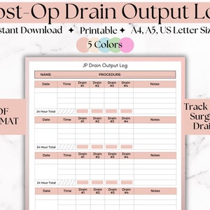 Printable Surgical Drain Log Post Op JP Drain Record Mastectomy Drain ...