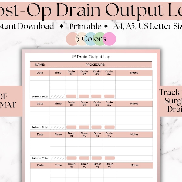 Surgical Drain Logs | Post Op JP Drain Record | Mastectomy Drain Tracker | Tummy Tuck Drains | BBL Drain Tracker | Explant Surgery BII| ftm