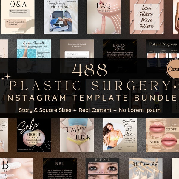 Modèles Instagram de chirurgie plastique | Idées d'articles de chirurgie plastique | Modèles Canva Chirurgie esthétique| Marketing des médias sociaux pour chirurgien plasticien