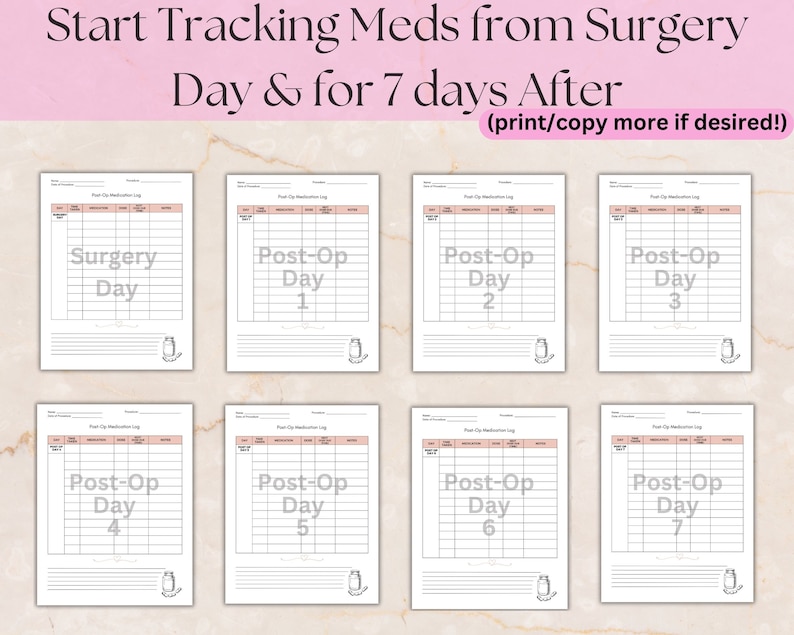 Printable Medication Tracker Post Op Medication Record Surgical