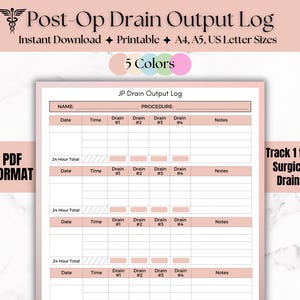 Post-Op Surgical Drain Tracker: Mastectomy, Tummy Tuck, BBL (Digital Download)