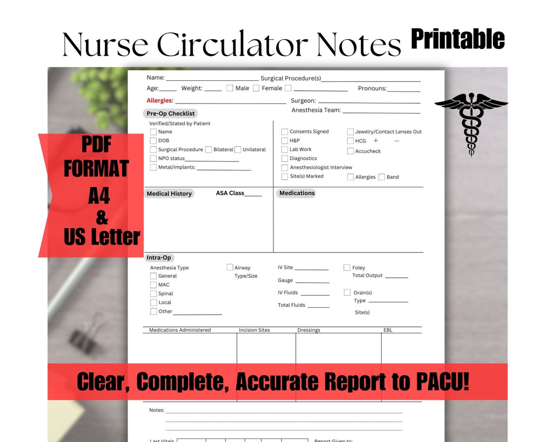 Operating room nurse notes nurse circulator checklist or nurse brain