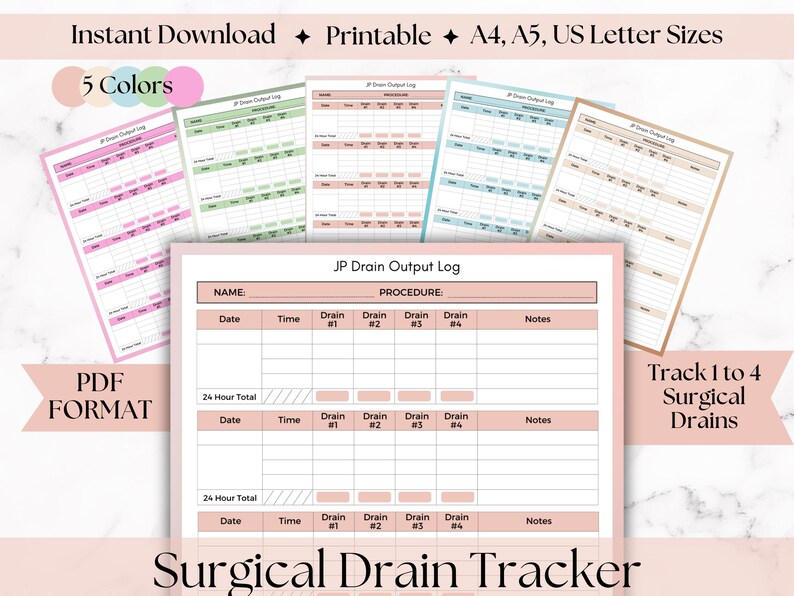 Post Op Tracker Bundle: Surgical Drain, Medication, BP (printable PDF ...