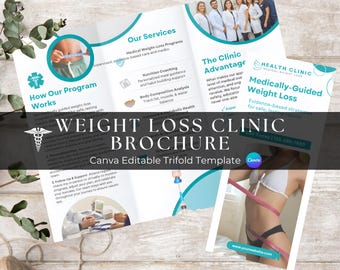 Canva Bearbeitbare Medizinische Gewichtsabnahme-Klinikbroschüre: Dreifache Vorlage (Sofortiger digitaler Download)