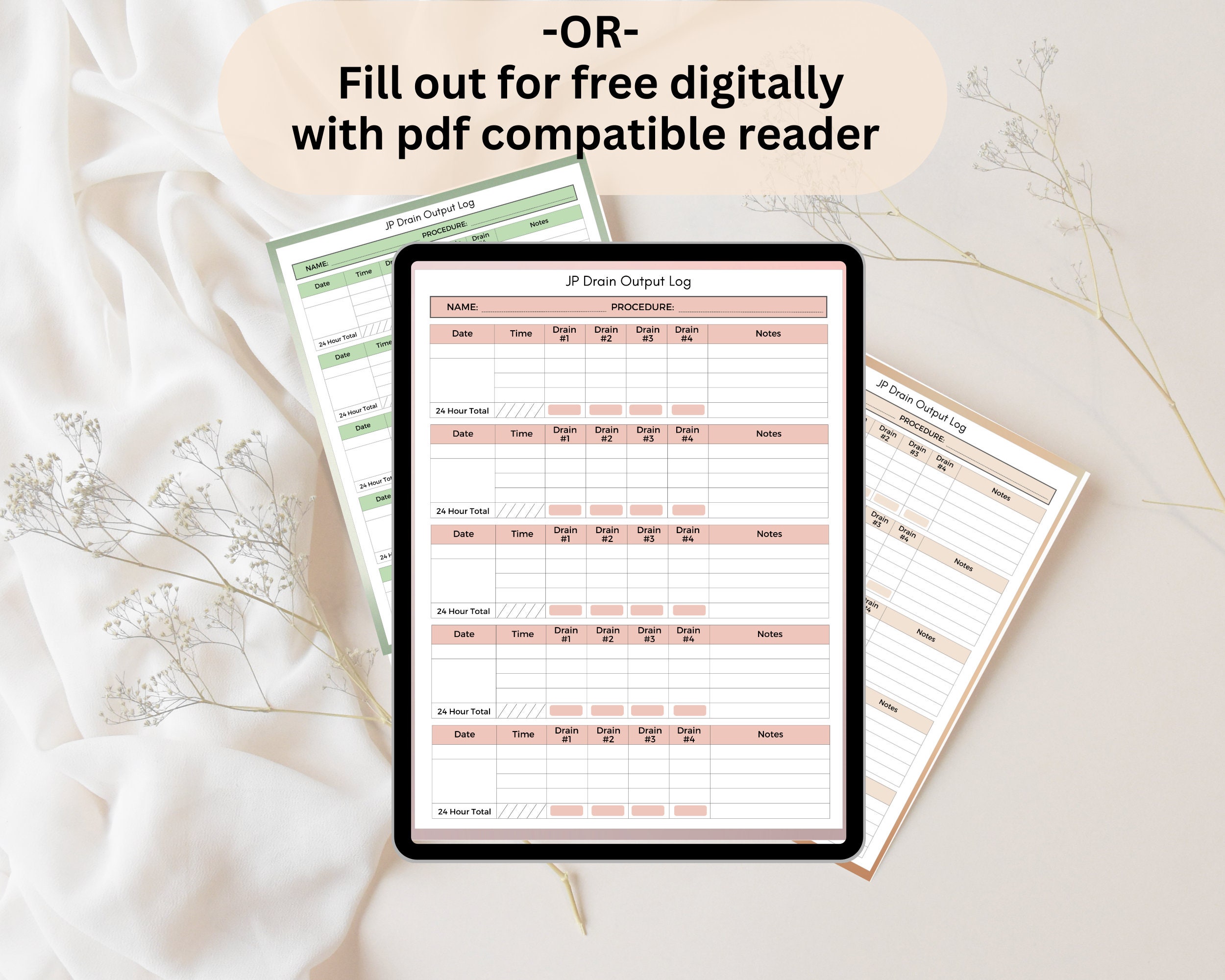 Printable Surgical Drain Log Post Op JP Drain Record Mastectomy Drain