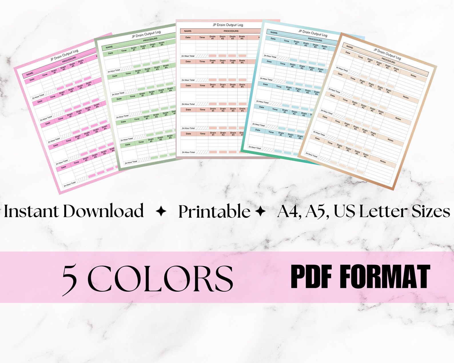 Printable Surgical Drain Log Post Op JP Drain Record Mastectomy Drain