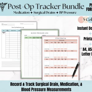 Post Op Tracker Bundle: Surgical Drain, Medication, BP (Printable PDF)