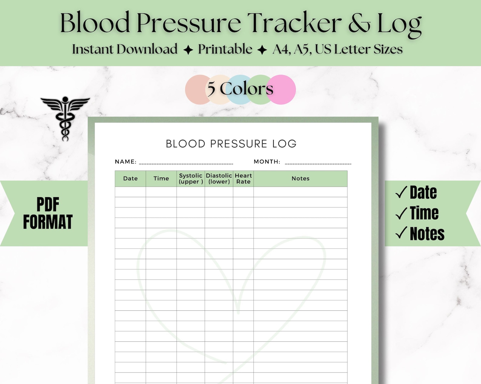 Blood Pressure Tracker Printable PDF| Blood Pressure Log| Track Blood ...
