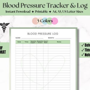 Blood Pressure Tracker Printable PDF| Blood Pressure Log| Track Blood Pressure | Caregiver Log High Blood Pressure Sheet| Daily Log Vitals