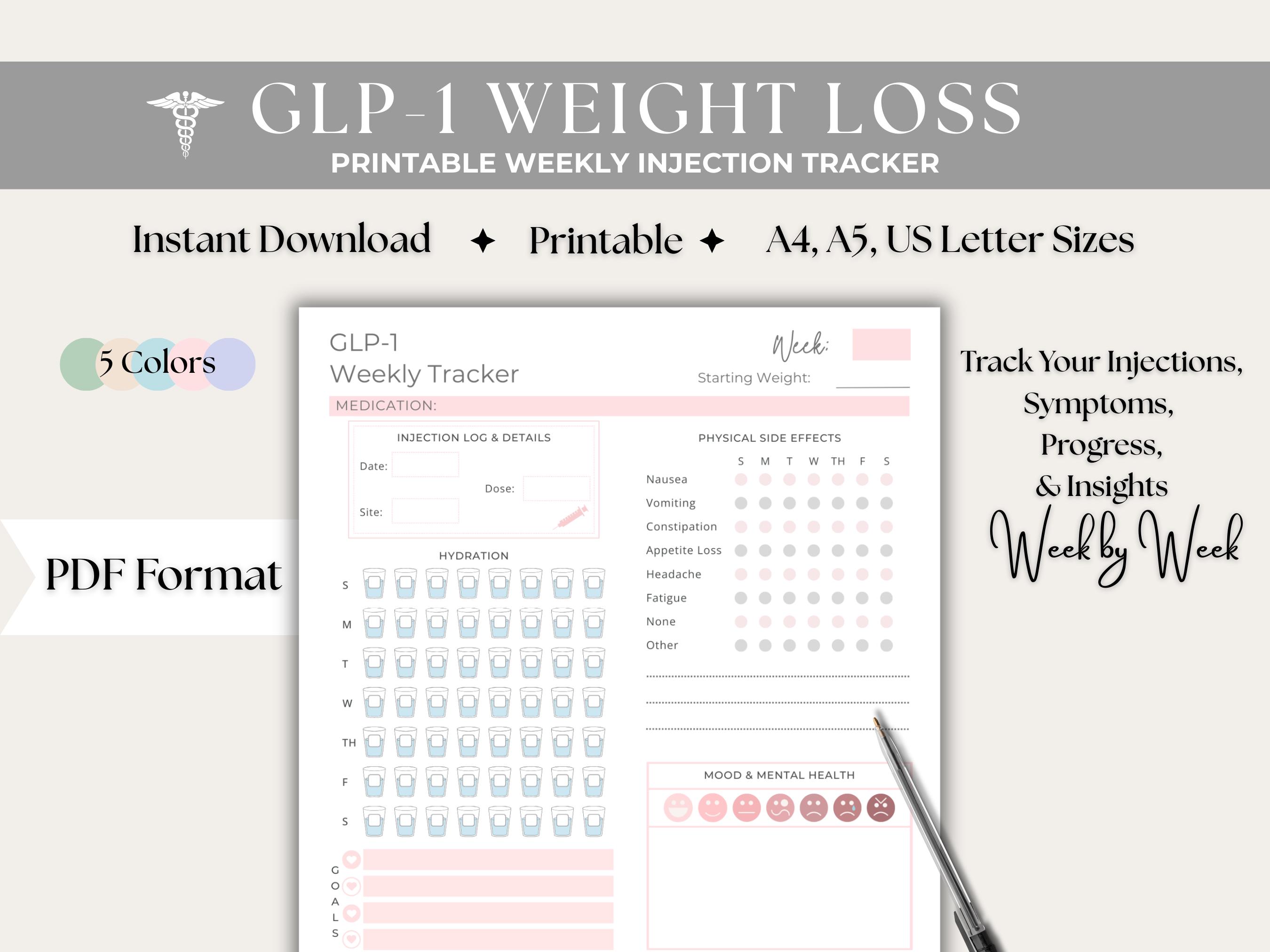 monthly glp 1 injection GLP-1 Injection Tracker: Weight Loss & Symptom Management (printable PDF)