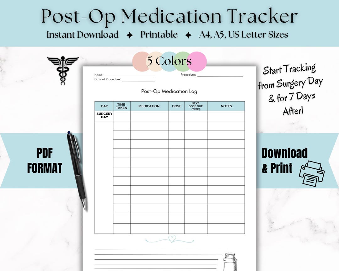 Printable Post-op Medication Tracker: Surgical Medication Log (digital ...