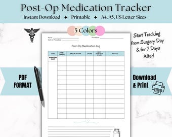 Printable Post-Op Medication Tracker: Surgical Medication Log (Digital Download)