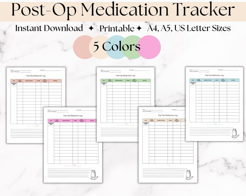 Printable Medication Tracker Post Op Medication Record Surgical